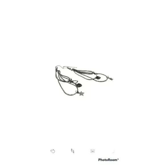 Vintage Silver Earrings Long Herringbone Chains Star Moon Charms 80s Dangle - Picture 2 of 9